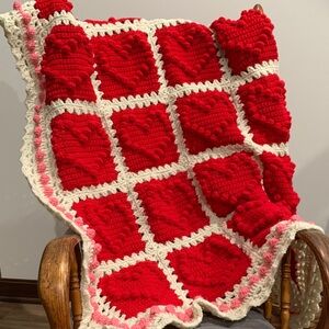 Cozy Red, Pink & Cream Heart Blanket